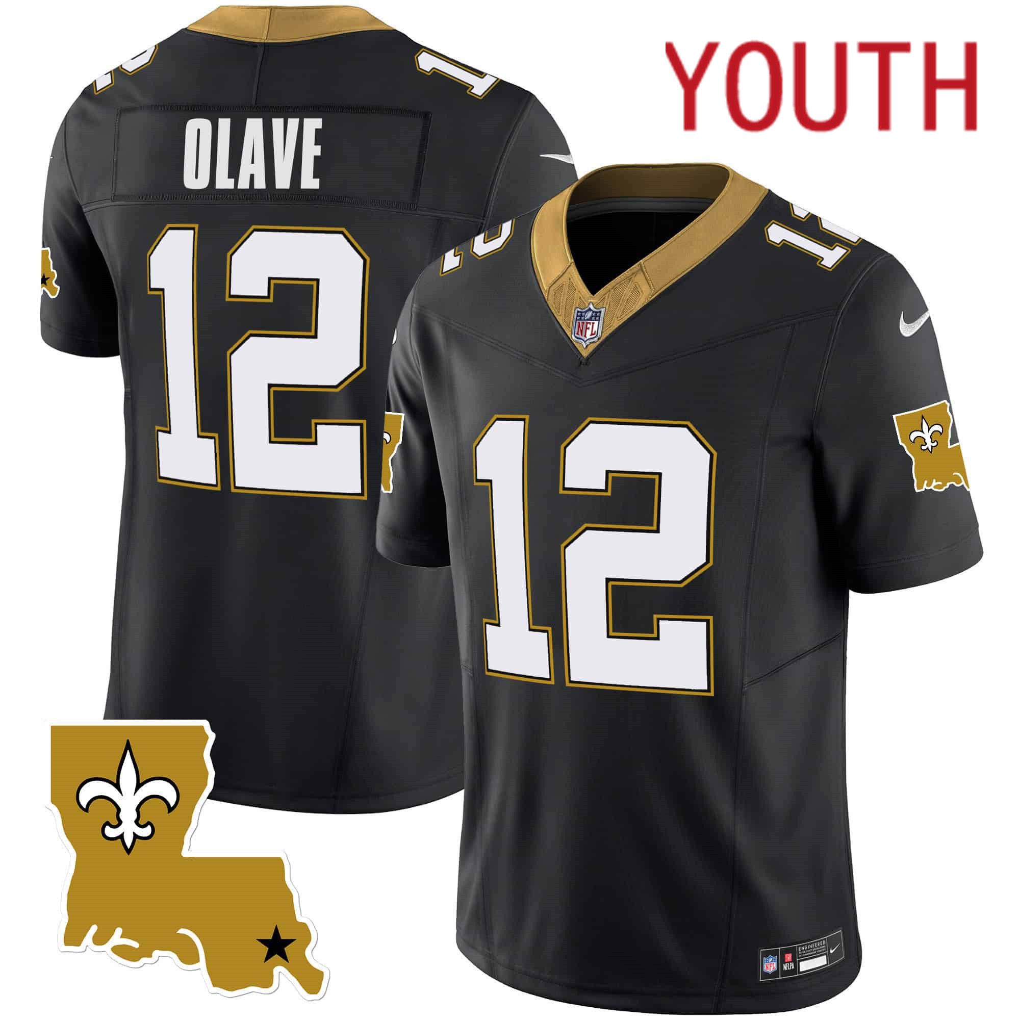 Youth New Orleans Saints 12 Olave Black 2024 Nike 1987 Legacy Vapor Limited NFL Jersey style 1